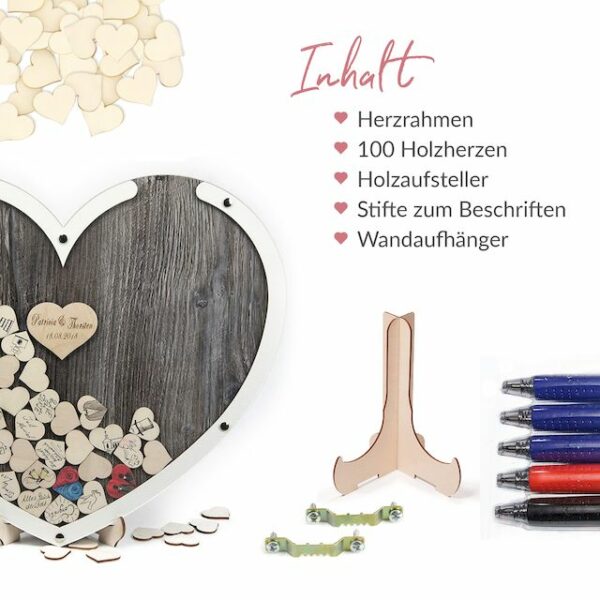 Gästebuch Herz - Eiche dunkel - weiß - 60 x 50 – Bild 4